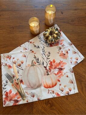 Autumn Pumpkin Floral Placemats - Martha Stewart - Set of 2 (Cream & Orange)